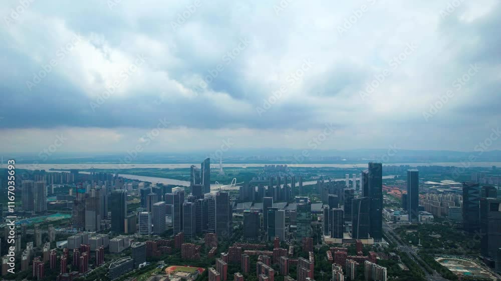 Explore the stunning aerial view of Nanjing Hexi Financial Center Twin Towers and surrounding skyline Explore the stunning aerial view of Nanjing Hexi Financial Center Twin Towers and surrounding skyline