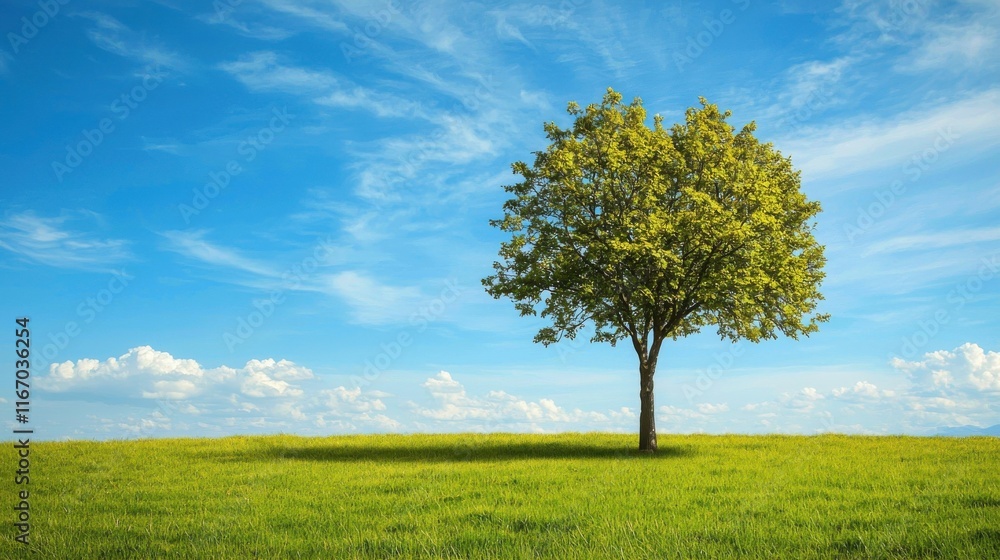 A solitary tree stands majestically on a vibrant green field under a bright blue sky, symbolizing nature's beauty and tranquility. A solitary tree stands majestically on a vibrant green field under a bright blue sky, symbolizing nature's beauty and tranquility.