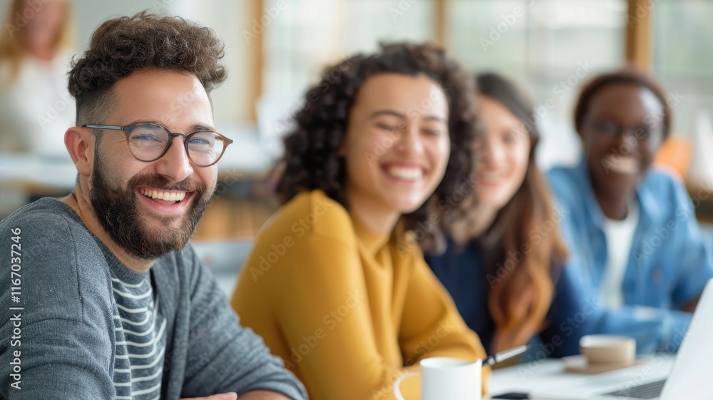 A diverse group of smiling individuals engages in a casual setting, showcasing friendship and collaboration. A diverse group of smiling individuals engages in a casual setting, showcasing friendship and collaboration.