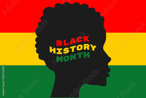 Black History Month. Black History Month banner. Silhouette of a black girl in profile with an inscription. Vector illustration.