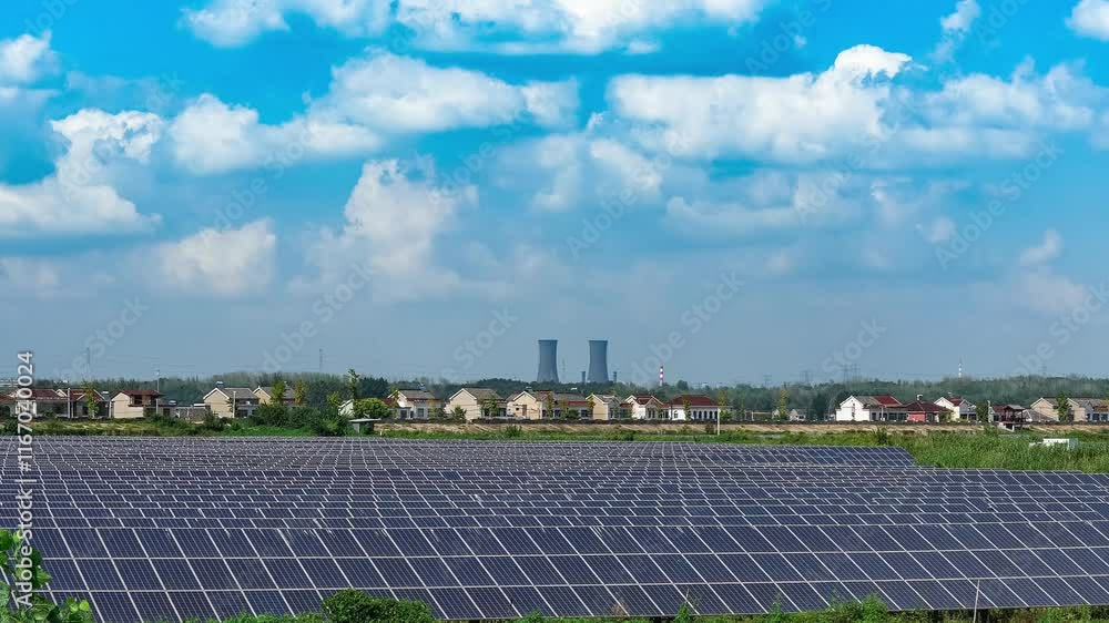 Stunning time lapse of a photovoltaic power plant amidst breathtaking nature scenery