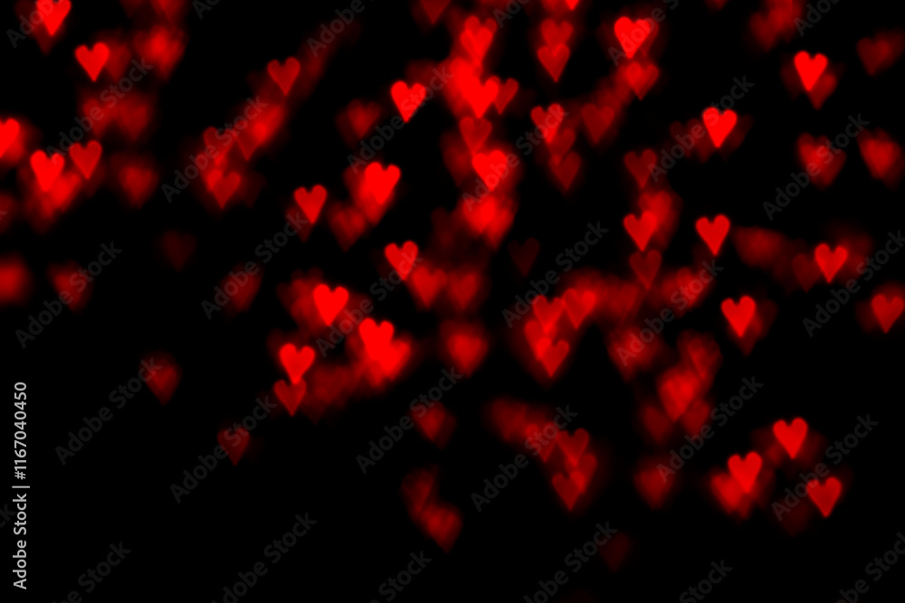 Romantic Background With Bokeh Effect. Blurry Glowing Surface With Red Hearts on a Black Background. Glittering Bokeh Hearts. Dark Illuminated Layout. Glamour Backgroud. Valentine's Day Layout. Romantic Background With Bokeh Effect. Blurry Glowing Surface With Red Hearts on a Black Background. Glittering Bokeh Hearts. Dark Illuminated Layout. Glamour Backgroud. Valentine's Day Layout.