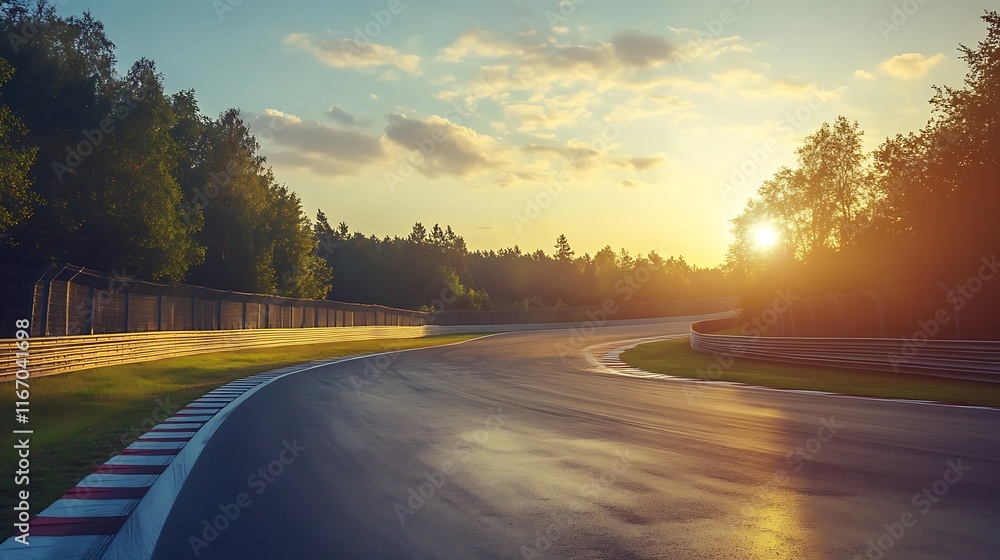 Fototapeta premium Sunset at the Racetrack: A Golden Hour Drive