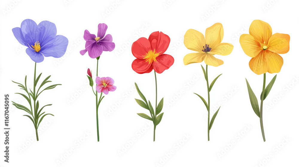Obraz premium illustration of multiple flowers, with different type and colour on white background easy to edit