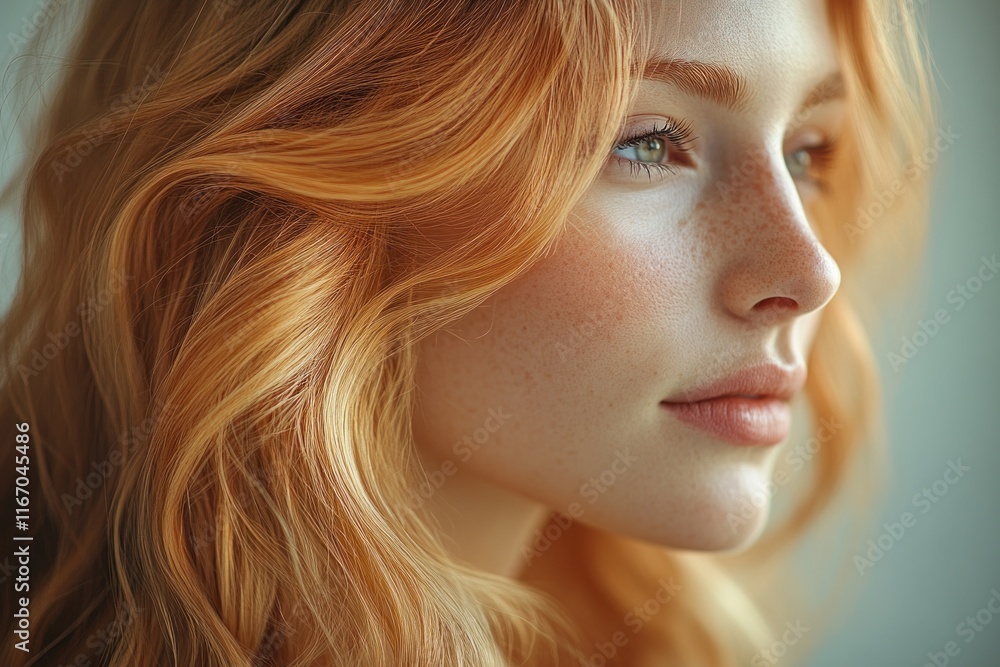 Naklejka premium Delicate and Beautiful Close-up Hair Portrait in Natural Light