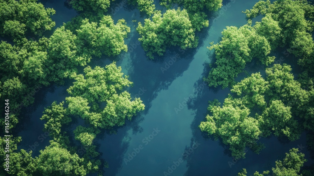 Aerial view of a mangrove forest in a swamp, a top-down perspective. A green jungle with a blue river or lake, a natural landscape background. Use an aerial drone camera to capture a bird's-eye perspe Aerial view of a mangrove forest in a swamp, a top-down perspective. A green jungle with a blue river or lake, a natural landscape background. Use an aerial drone camera to capture a bird's-eye perspe