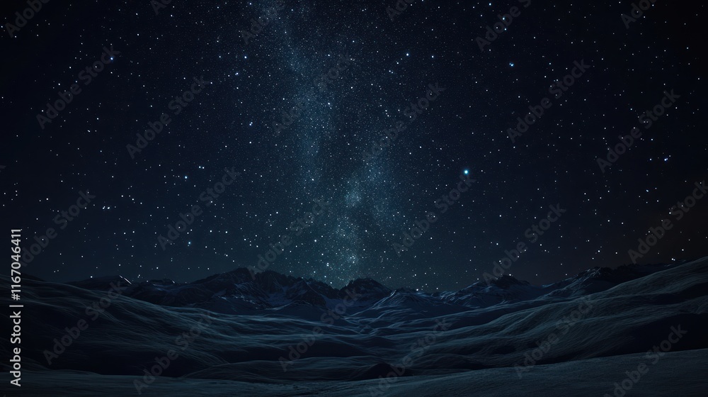 Naklejka premium Milky Way over dark mountain range at night.