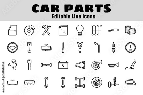 Car parts outline icon set