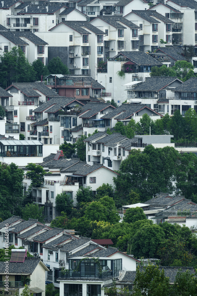 Fototapeta premium A group of buildings near the Panda base in Chengdu, Sichuan Province, China