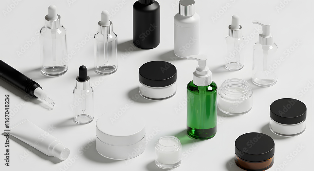 Cosmetics bottle on a white background with shadows Cosmetics bottle on a white background with shadows