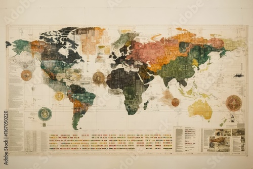 Fototapeta Naklejka Na Ścianę i Meble -  Large, textured world map; collage style.