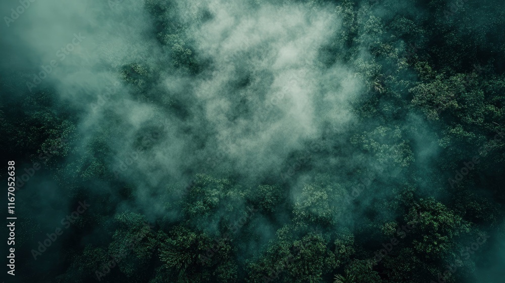 Aerial view of a tropical rainforest in Thailand with fog and clouds. high quality and a professional photograph. It is a top-down aerial shot with natural lighting, a perfect composition, color Aerial view of a tropical rainforest in Thailand with fog and clouds. high quality and a professional photograph. It is a top-down aerial shot with natural lighting, a perfect composition, color
