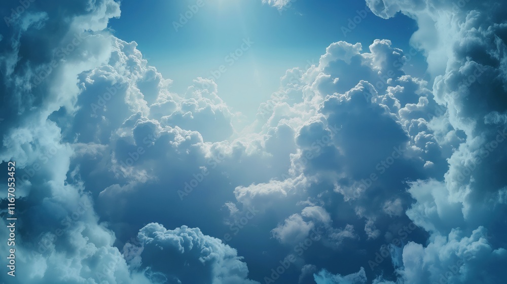 Fototapeta premium A beautiful view of soft, white clouds against a bright blue sky.
