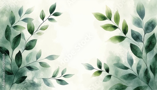 botanical watercolor illustration vintage floral design with green leaves and elegant herbal frame for nature-themed invitations