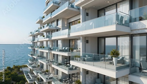 Modern Coastal Apartments Oceanfront Balconies Glass Railings Luxury Design