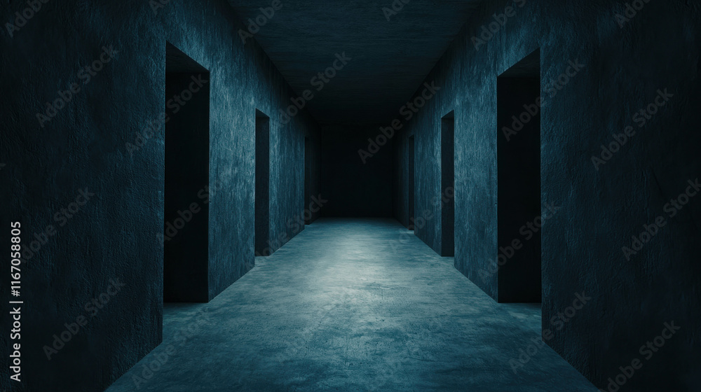 Fototapeta premium Mysterious Dark Hallway with Shadows and Subtle Hints of Light and Depth