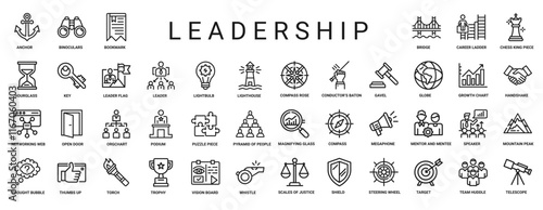 leadership set line icons, responsibility integrity trust accountability