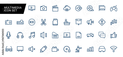 set multimedia icons for websites apps digital projects, interface button collection symbol