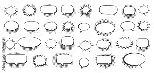 retro speech bubbles shapes halftone, 2000s 90s 70s 80s speech bubble