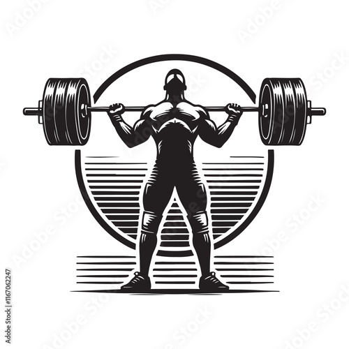 Weightlifting Silhouette Vector Illustration, Solid White Background.