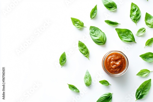 Wallpaper Mural Fresh Basil Leaves Surrounding a Jar of Rich Tomato Sauce Torontodigital.ca