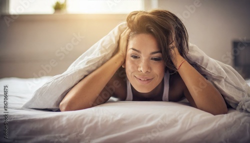 A woman who doesn't want to get out of bed photo