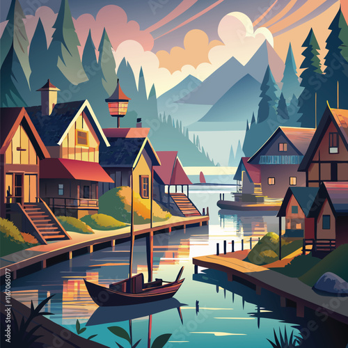 Cozy houses by the river