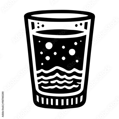 Black and white glass of spilled whisky isolated in white background.
 Splash drink. Sketch style shot glass of alcohol drink. 
Simple icon. Web site page and mobile app design element.

