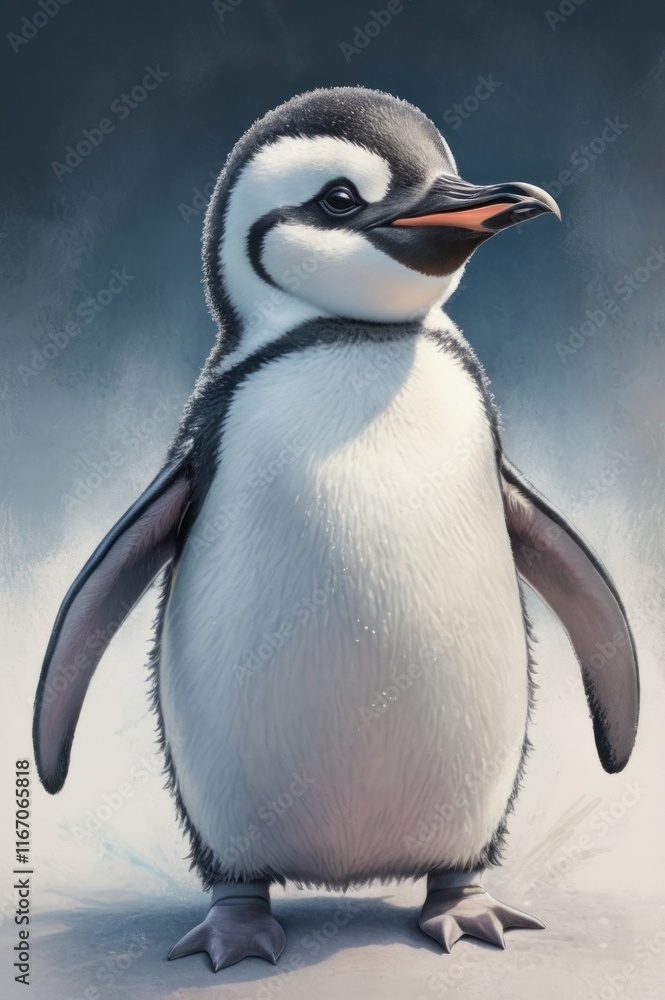 Fototapeta premium Playful Penguin Standing Proudly on the Icy Antarctic Terrain Wallpaper Background