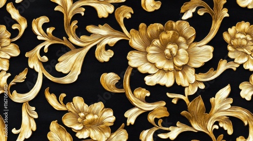 Golden Floral Baroque Pattern, Ornate Luxury Design, Elegant Background