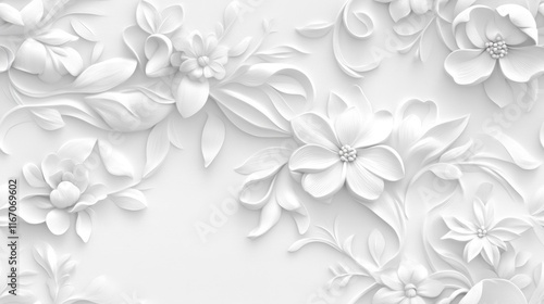 White Floral 3D Relief Wall Art Design