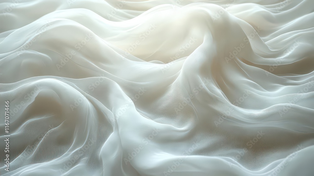 Soft, flowing fabric resembling gentle waves or clouds in a serene setting. Soft, flowing fabric resembling gentle waves or clouds in a serene setting.
