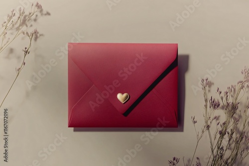 Elegant Red Envelope with Heart Closure on Minimalist Background