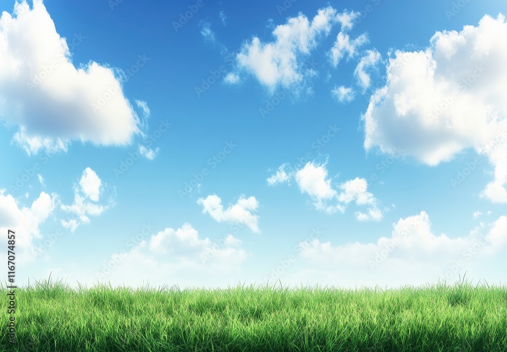 Beautiful blue sky with white clouds over a green grass field background. professional, high-resolution image that is beautiful, clean, simple, stunning, relaxing, calming, and peaceful. Beautiful blue sky with white clouds over a green grass field background. professional, high-resolution image that is beautiful, clean, simple, stunning, relaxing, calming, and peaceful.