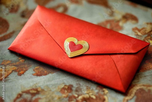Romantic Red Envelope with Heart Seal on Vintage Background