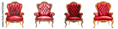 Ornate Baroque Style Armchairs in Luxurious Red Tufted Upholstery