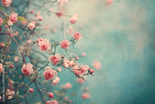 Delicate Pink Roses Against Soft Blue Background for Tranquil Mood