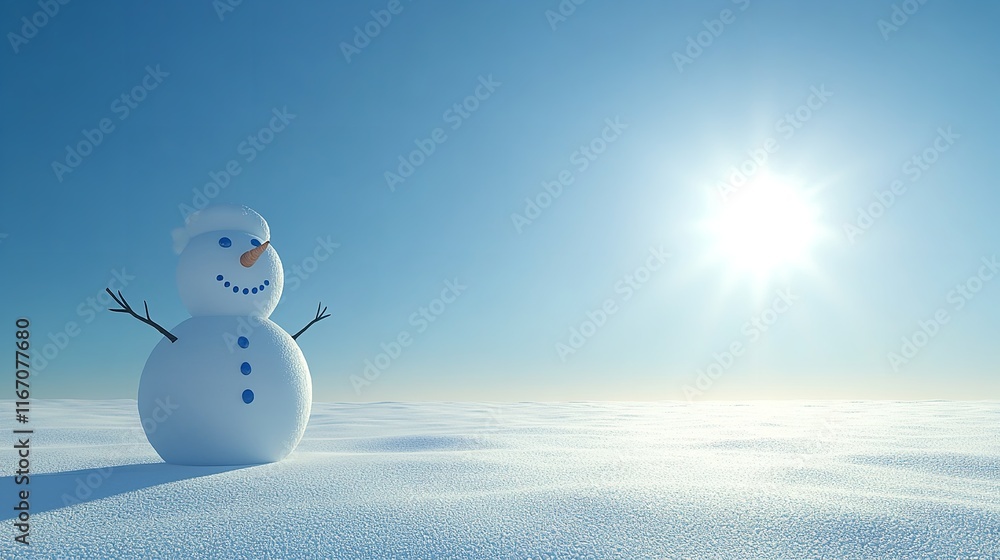 Simple snowmen standing in a wide snowy field Simple snowmen standing in a wide snowy field