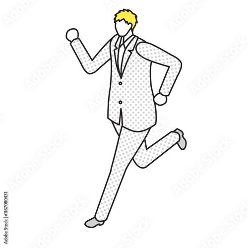 アイソメトリック_スーツ姿で走っている男性のイラスト
