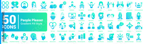 People Pleaser 50 icon set in gradient fill style