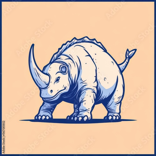 Playful and Bold Cartoon Rhino Illustration on a Soft Background Perfect for Kids, Safaris, Wildlife Themes, and Animal Conservation Projects photo