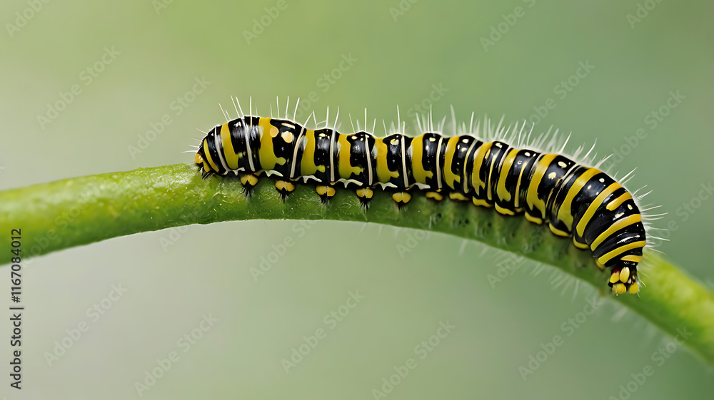 Caterpillar on green leaf, closeup of photo Caterpillar on green leaf, closeup of photo