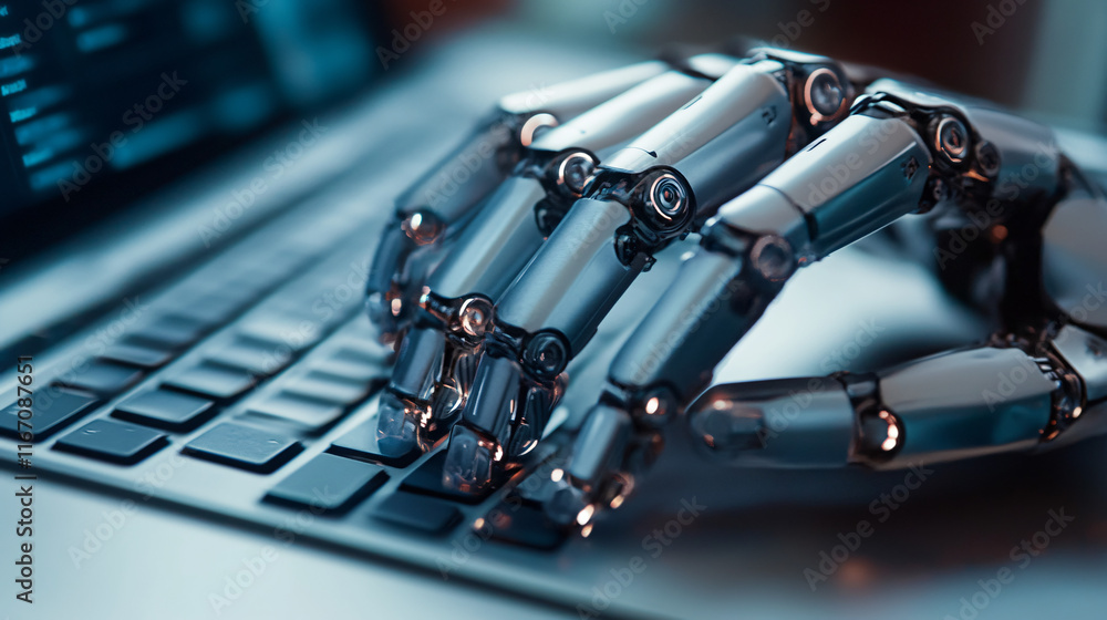 Obraz premium AI-assisted risk management tools that use machine learning algorithms to analyze and assess vulnerabilities, providing real-time security insights to mitigate risks.