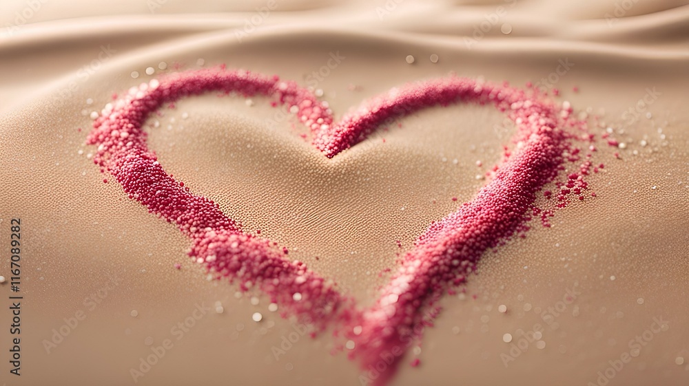 An abstract romantic background featuring a heart made of sprinkled sand, with 