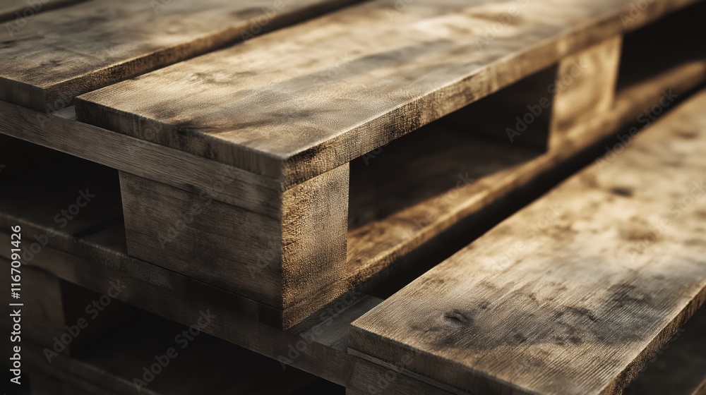 A close-up view of stacked wooden pallets with a textured surface. A close-up view of stacked wooden pallets with a textured surface.
