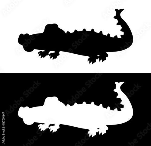 A crocodile in profile in a black and white shadow - vector