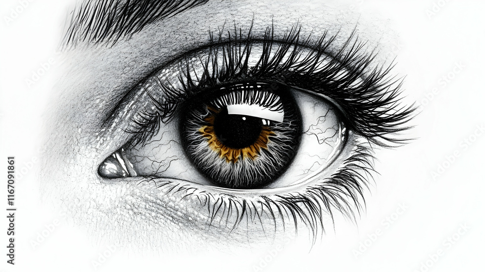 Intricate Graphite Eye Illustration: Detailed Drawing of an Eye with Golden Iris Intricate Graphite Eye Illustration: Detailed Drawing of an Eye with Golden Iris