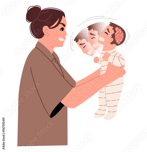 A mother violently shakes an infant or young child.