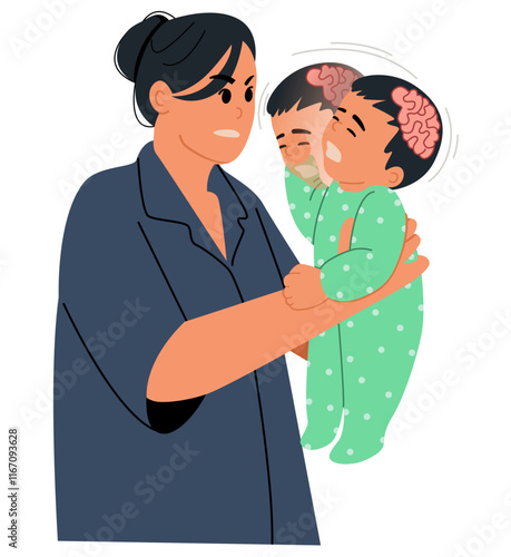 The mother shake a baby because it’s been crying for a long time. 