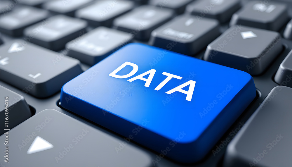 Data Key on Illuminated Keyboard, Data Button Close-up on Computer Keyboard, Digital Data Concept, Keyboard Data Key Data Key on Illuminated Keyboard, Data Button Close-up on Computer Keyboard, Digital Data Concept, Keyboard Data Key